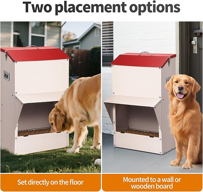 Automatic Dog Feeder Large Breed, 50 LB Capacity Outdoor Pet Food Dispenser, Powder-Coated Steel Gravity Dog Food Feeder with Clear Door, Wall Mountable, Weatherproof Self Feeders-PawvioPets