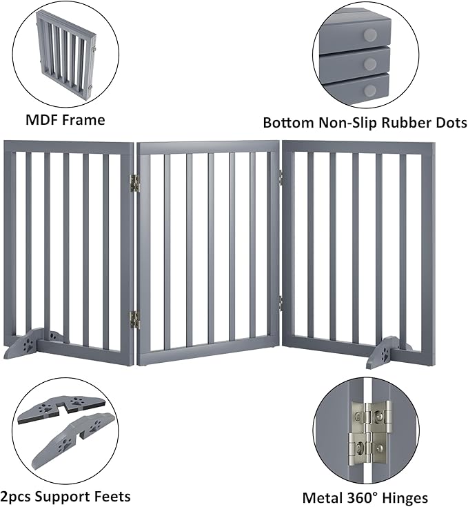 Freestanding Wooden Dog Gate - 24 Inch Tall, Support Feet, Step Over, Indoor-PawvioPets