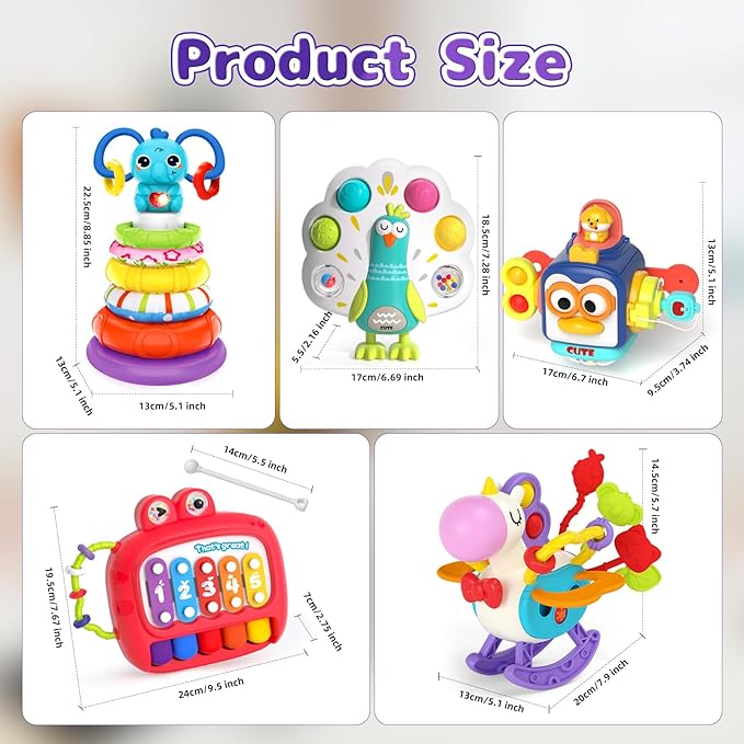 5 in 1 Baby Toy for 12 18 Month, Learning Toys for Babies 12-18 Months, Baby Busy Cube, Stacking&Sensory, Pull String&Piano Xylophone Toy, Birthday Gift for 12+ Month-PawvioPets