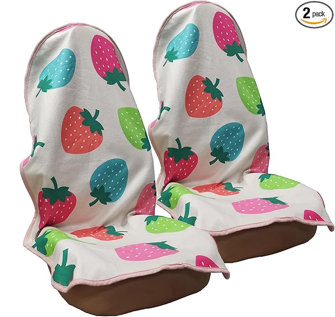 Car Seat Cover Protector Front Seats,for Gym Workout,Running,Swimming,Beach and Hiking,Waterproof Sweat Towel Bucket Seat Covers for Cars SUV Trucks (Strawberry, 2Pcs)-PawvioPets