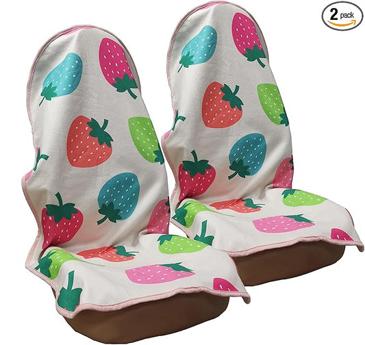 Car Seat Cover Protector Front Seats,for Gym Workout,Running,Swimming,Beach and Hiking,Waterproof Sweat Towel Bucket Seat Covers for Cars SUV Trucks (Strawberry, 2Pcs)-PawvioPets