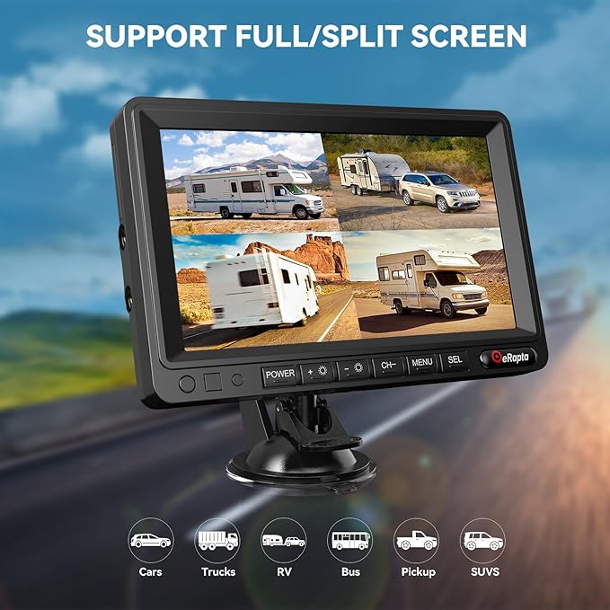 eRapta Magnetic Wireless Backup Camera Kit with HD1080P 7” DVR Monitor, Dual RV/Trailer/Truck/Tractor Cameras Wireless System, No Wiring, 9600mAh Rechargeable Battery, IR Night Vision-ACT702-PawvioPets