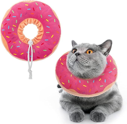 BINGPET Cute Donut Recovery Collar for Cats and Puppies, Soft Adjustable Protective Pet E Collar Neck Cone After Surgery, Fit for Kitties, Small Dogs-PawvioPets
