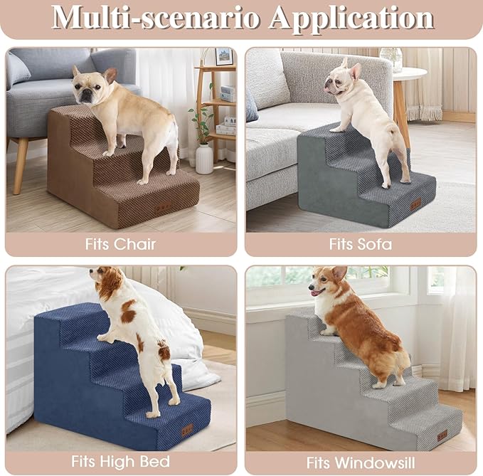 GGIB Dog Stairs for Small Dogs Pet Stairs for Sofa Couch Dog Ramp Pet Steps with Removable Washable Cover, Beige, 22" H, 5-Step-PawvioPets