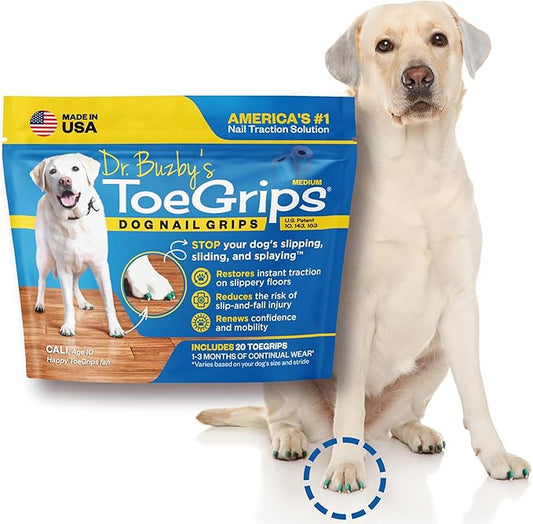 Dr Buzby's Medium ToeGrips for Dogs - Instant Traction on Wood/Hardwood Floors - Anti Slip Relief - Grippers for Senior Dogs - Stop Sliding Instantly - Rubber Nails for Paws - 1 Pack (20 Grips)-PawvioPets
