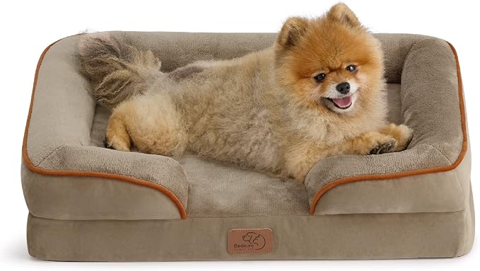 Bedsure Orthopedic Dog Beds for Small Dogs - Washable Small Dog Cat Bed Waterproof, Comfort Pet Couch Sofa with Washable Removable Cover, Pets Bed with Nonskid Bottom, Hazel, 24"-PawvioPets