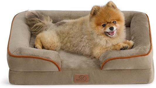 Bedsure Orthopedic Dog Beds for Small Dogs - Washable Small Dog Cat Bed Waterproof, Comfort Pet Couch Sofa with Washable Removable Cover, Pets Bed with Nonskid Bottom, Hazel, 24"-PawvioPets
