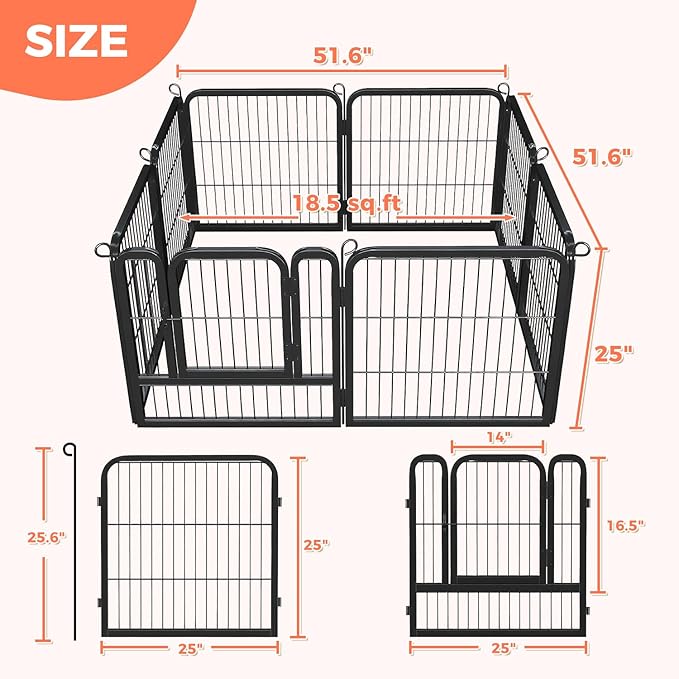 24 Inch 8 Panels Dog Playpen - Metal Pet Exercise Pen for Puppy, Indoor/Outdoor Dog Fence for Yard, Garden, Camping & RV Travel-PawvioPets