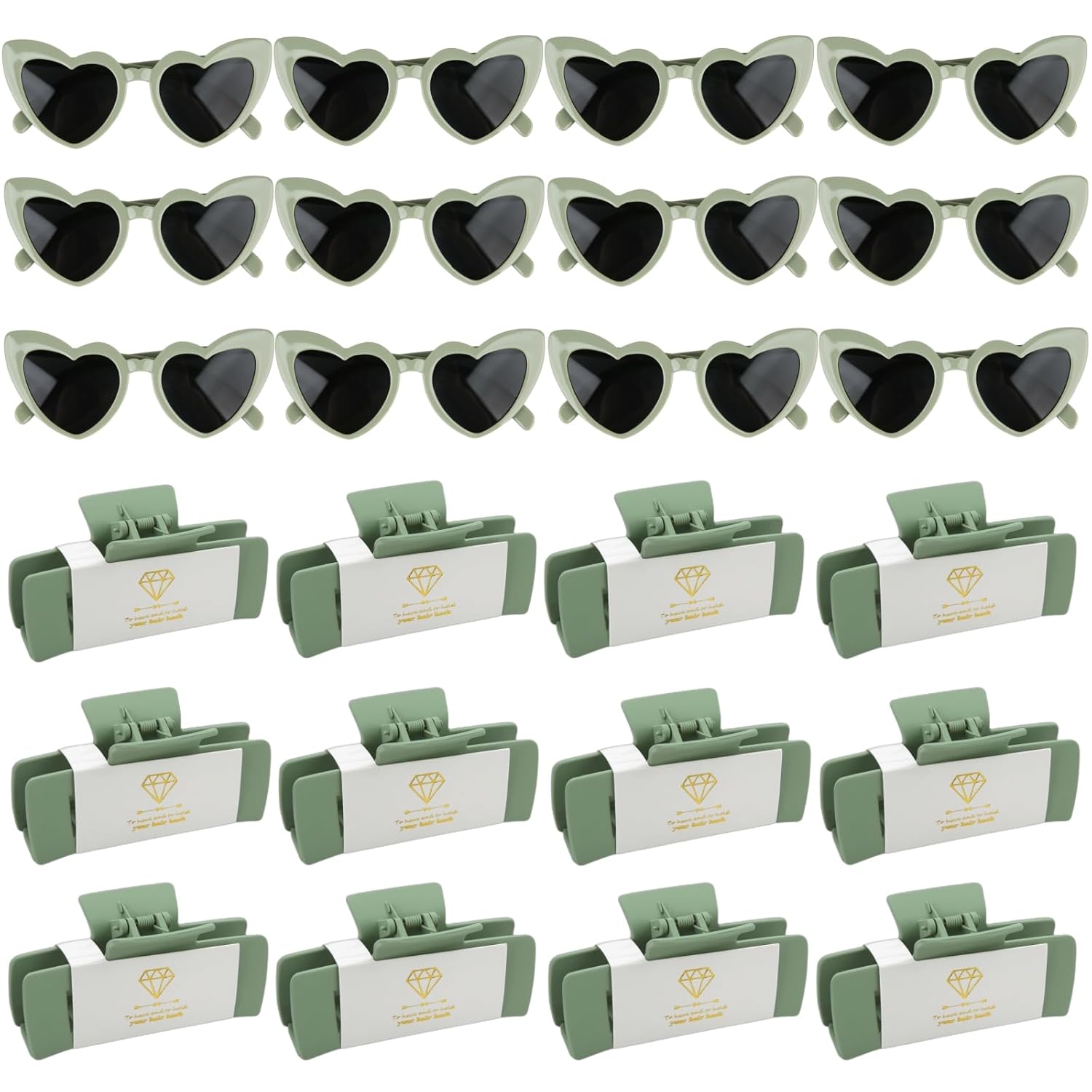 24pcs Bridesmaid Proposal Gifts 4.1inch Bachelorette Matte hair Claw Clip Sunglasses set of 12 Girls Trendy Cute Hair Clips for Wedding Party Favors(Sage Green 24pcs)