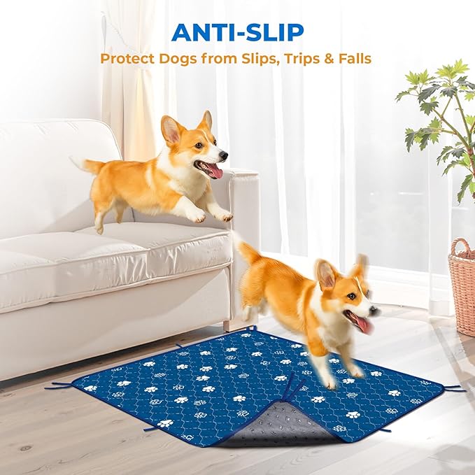 Fostanfly Washable Pee Pads for Dogs, 2 Pack Large 54"x54" Ultra-Absorbent and Leak-Proof Non-Slip Reusable Potty Training Pads for Dogs, Puppy & Cats of Add 8 Lanyards-Blue-PawvioPets