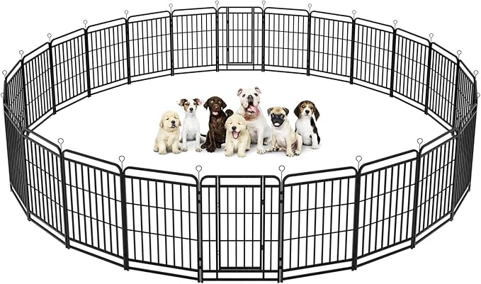 Dog Playpen Outdoor 24 Panels Heavy Duty Dog Fence 40" Height with Thick Pipe Anti-Rust with Doors Portable for RV Camping Yard, Total 54FT, 227 Sq.ft, Snowy Black-PawvioPets