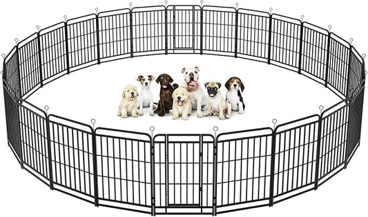 Dog Playpen Outdoor 24 Panels Heavy Duty Dog Fence 40" Height with Thick Pipe Anti-Rust with Doors Portable for RV Camping Yard, Total 54FT, 227 Sq.ft, Snowy Black-PawvioPets