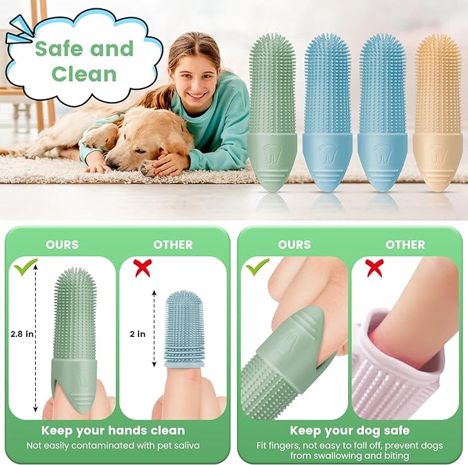 4 Pack Dog Toothbrush, 360° Cleaning Finger Brush for Dogs Teeth, Food Grade Silicone Pet Brush Fits Most Fingers, Puppy Toothbrush for Dogs & Cats Dental Care-PawvioPets