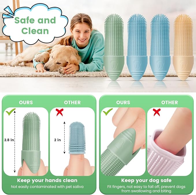 Duckart LABRUSID Dog Toothbrush, 2 Pack Dog Tooth Brush, 360 Cleaning Finger Toothbrush for Adult Dogs, Soft Silicone, Cream-coloured & Green-PawvioPets