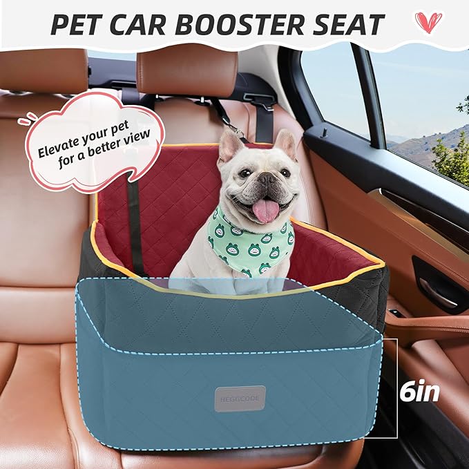 Dog Car Seat for Small Medium Dogs, Memory Foam Puppy Dog Booster Seat with Thick Cushion for Dogs Under 35lbs, Detachable Washable Pet Car Seat Travel Bed with Storage Pockets,2 Safety Belts-PawvioPets