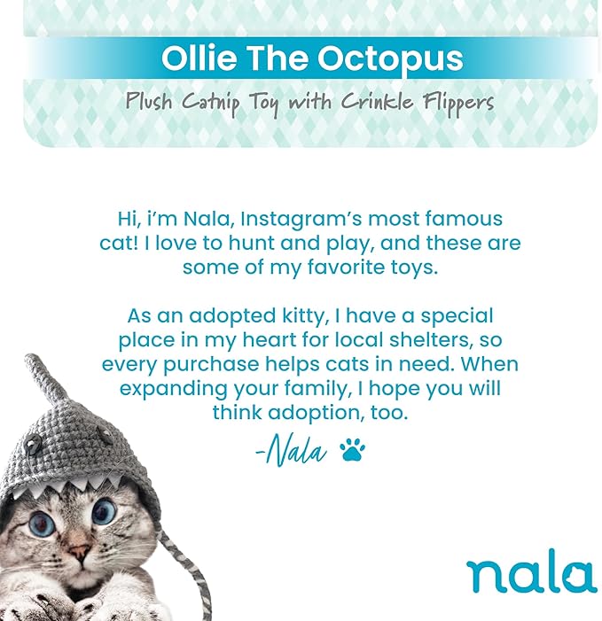 Caitec Presents Nala Cat Ollie The Octopus - Catnip Toy - Interactive Cat Toy - Chew Toy - Pillow Toy, 2 Pack-PawvioPets