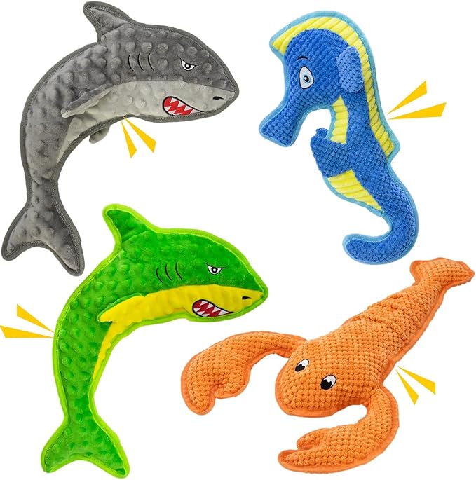 Dog Toy Squeak No Stuffing Toys, 4-Pack Toys for Small Medium Large Breed, Puppy Teething Interactive Toy to Keep Them Busy, Best Christmas Birthday Gift-PawvioPets