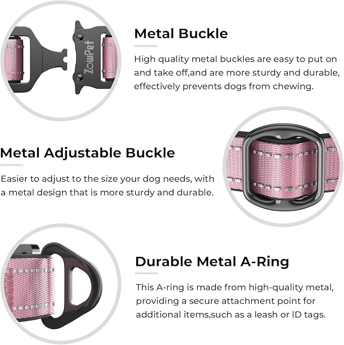 2025 Upgrade Airtag Dog Collar, Reflective Dog Collar with Airtag Holder, IP68 Waterproof| Metal Buckle| Ultra-Durable| Comfortable Padded, GPS Dog Collars for Medium Large Dogs (Pink,L)-PawvioPets