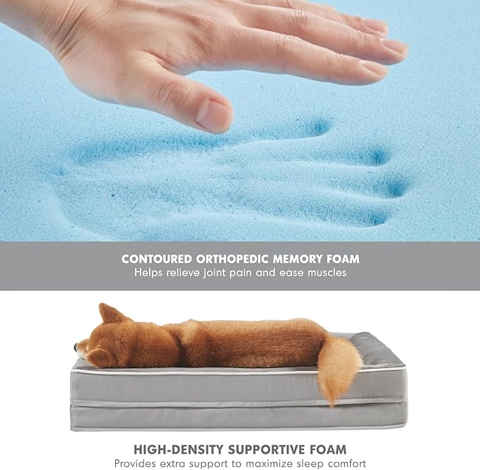 Friends Forever Orthopedic Dog Bed for Extra Large Dogs, Waterproof Memory Foam Dog Sofa Bed XL with Removable Washable Cover, Ally Grey, 42x32x7-PawvioPets