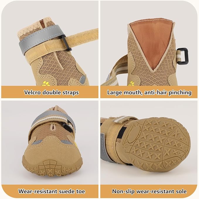 Dog Shoes for Large Medium Small Dog, Mesh Breathable Dog Shoes for Hot Pavement, Anti-Slip Dogs Boots Paw Protectors with Reflective for Outdoor Walking Indoor Hardfloors (Size 1)-PawvioPets