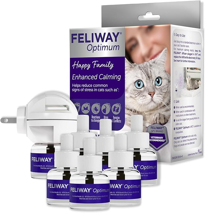 FELIWAY Optimum Cat, Enhanced Calming Pheromone Diffuser: 1 Diffuser Kit & 6 Refills-PawvioPets