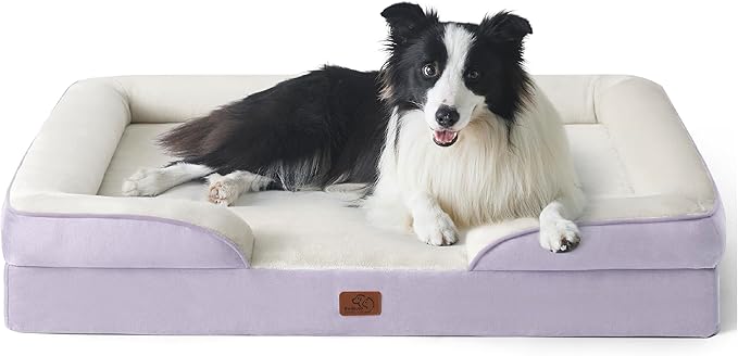 Bedsure Orthopedic Dog Beds Large Sized Dog - Washable Large Dog Cat Bed Waterproof, Comfort Dogs Couch Sofa with Washable Removable Cover, Pet Bed with Nonskid Bottom, Lavender, 35"-PawvioPets