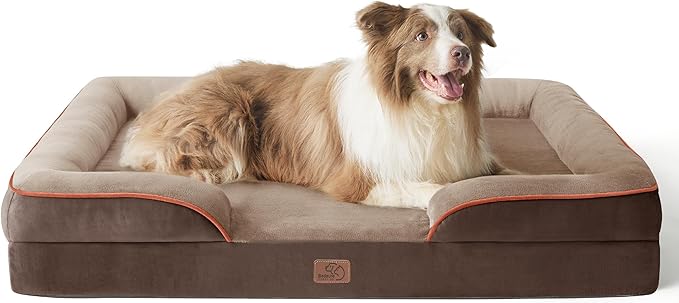 Bedsure L Plus Orthopedic Dog Bed for Large Dogs - Washable Dog Cat Bed Waterproof, L Plus Big Comfort Dogs Couch Sofa with Washable Removable Cover, Pet Bed with Nonskid Bottom, Brown, 38"-PawvioPets