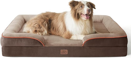 Bedsure L Plus Orthopedic Dog Bed for Large Dogs - Washable Dog Cat Bed Waterproof, L Plus Big Comfort Dogs Couch Sofa with Washable Removable Cover, Pet Bed with Nonskid Bottom, Brown, 38"-PawvioPets