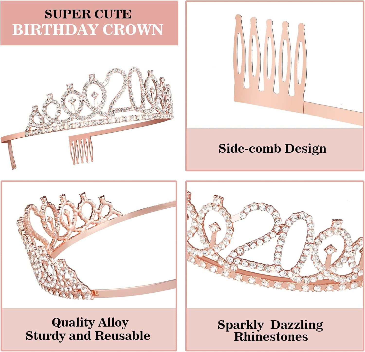 20th Birthday Decorations for Women Including Sash, Crown, Cake Topper and Candles, 20th Birthday Gifts for Women, Rose Gold Party Favor Supplies