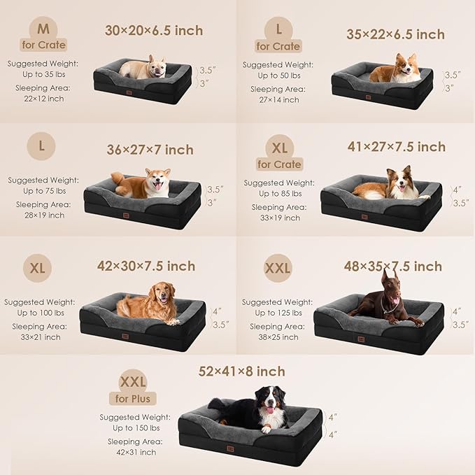 EHEYCIGA Memory Foam Dog Bed for Medium Size, Orthopedic Dog Sofa with Sides and Waterproof Liner, Washable Bolster Pet Bed Couch with Removable Cover, 30x20x6.5 Inch, Grey/Black-PawvioPets