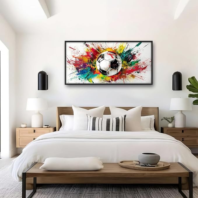 Extra Large Framed Soccer Wall Art,Oversized Colorful Graffiti Sport Ball Wall Decor Pictures for Living Room,Canvas Print Painting Modern Artwork Bedroom Office Bathroom Home Decor 60L x30W-PawvioPets