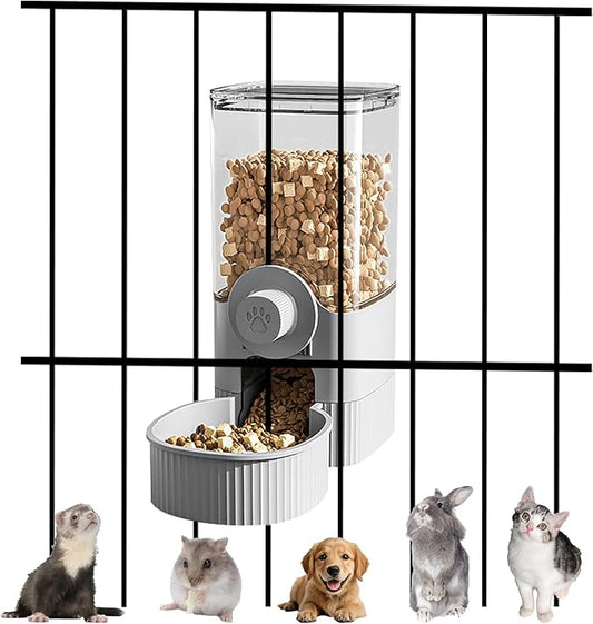 Auto Gravity Food Dispenser for Cage Hanging, 41OZ Capacity Hanging Automatic Pet Cage Feeder, Food Bowl for Cats Dogs Rabbit Ferret Chinchilla Bird Hedgehog Guinea Pig (Grey)-PawvioPets