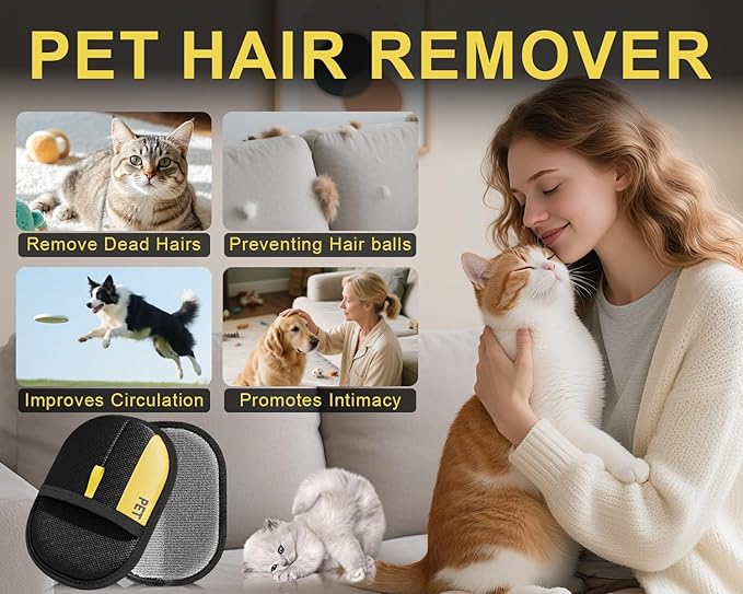 2Pcs Electrostatic Gloves Pet Hair Removal, Reusable Cat & Dog Hair Remover for Couch, Furniture, Carpet, Curtain, Upgraded Animal Fur Removal Tool, Cat Grooming Gloves-PawvioPets