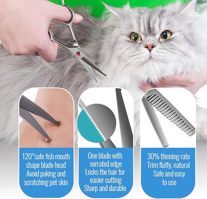 4.5" Dog Grooming Scissors - 3 Pcs Curved & Straight Thinning Shears for Small Dogs & Cats - Japan 440C Stainless Steel-PawvioPets