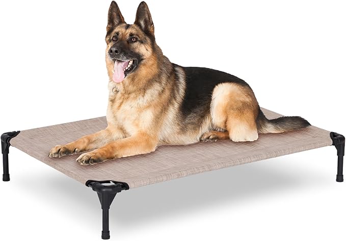 Elevated Dog Bed for Outdoor, Large Raised Dog Cot with Washable Mesh, Cooling Pet Cot Chew Proof for Outside Camping, 42"x30" Grey-PawvioPets
