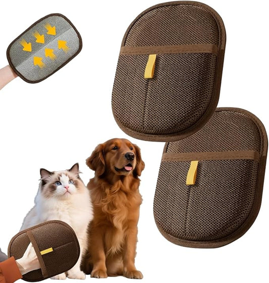 2Pcs Pet Hair Removal Gloves for Dogs and Cats, 2025 Upgraded Electrostatic Magic Hair Remover Glove,Reusable for Couch, Car Seat, Clothing, Carpet, Furniture & Bed Sheets(Brown)-PawvioPets