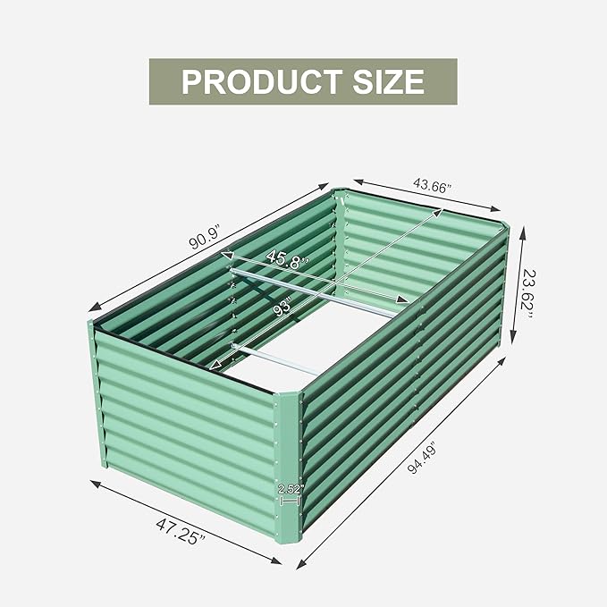 Domi Raised Garden Beds Outdoor, 8x4x2ft Thickening Tall Metal Rectangular Deep Root Box Planter for Vegetables, Flowers, Herbs, and Succulents 2" Deep w/ 456 Gallon Capacity - Green-PawvioPets
