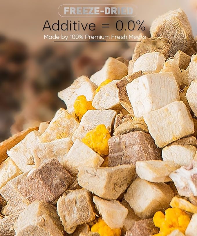 Freeze Dried Cat & Dog Treats – 8OZ Freeze Dried Chicken+Duck+Egg Yolk 3 in 1 Meat Snacks - High Protein, Bite-Sized, Training Treats Snacks (8 OZ)-PawvioPets