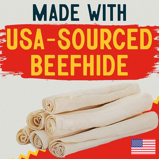 Canine Chews 10-11" Rawhide Bones for Large Dogs, Durable USA Beefhide Dog Rawhide Chews, Retriever Rolls 20 Pack (5 lbs)-PawvioPets