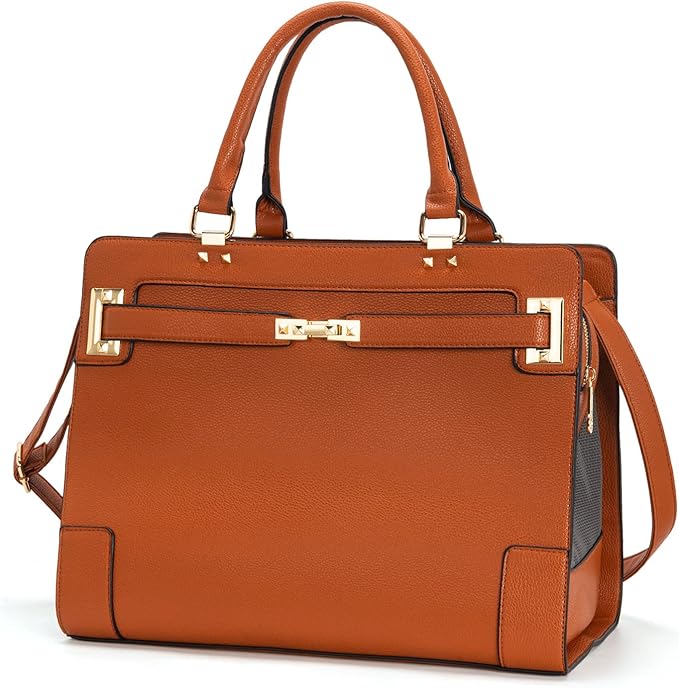 Fashion Pet Carrier Dog Cat Carrier Purse Soft-Sided Leather Handbag Pet Tote Bag for Small Dogs Puppy and Cats TSA Airline Approved (Brown)-PawvioPets