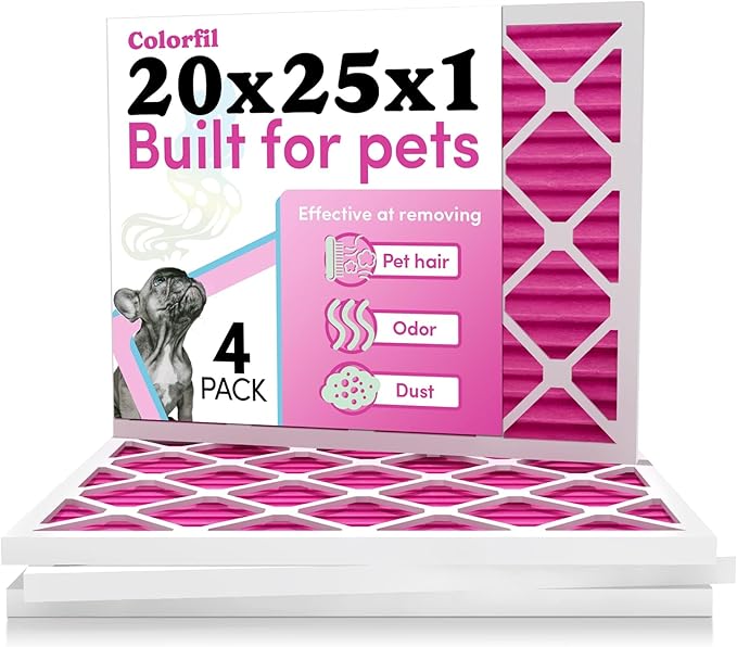 Colorfil 20x25x1 Air Filter (4-Pack) | Made in the USA | Color Changing | Remove Cat and Dog Odor | MERV 8 for Pet Hair Dander and Dust | 19.5"x24.5"x0.75" Exact Size-PawvioPets