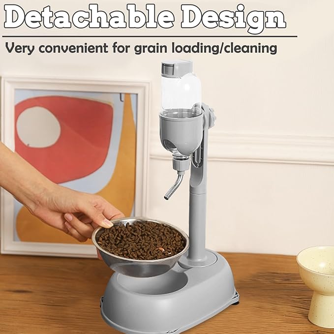 Fhiny Dog Water Feeder Bottle with Stand, Dispenser Automatic Water Food Bowl for Cage Leak-Proof No-Drip Adjustable Raised Pet Slow Water Bottle Dog Kennel Durable Drinker Container-PawvioPets