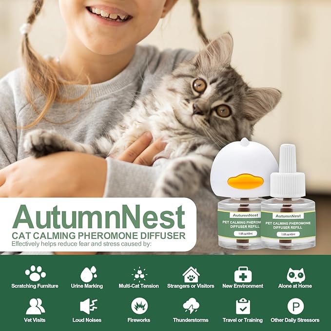 Cat Calming Pheromone Diffuser Set, Pet Calming Plug-in Kit (2 Diffusers + 4 Refills), Reduces Cat Stress, Aggression, Fighting, Marking, Meowing, Travel, Vet Visit Anxiety, 120 Days, Non-Toxic, Safe-PawvioPets