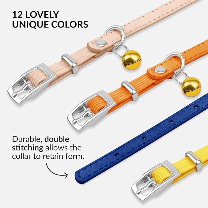 CollarDirect Leather Cat Collar with Bell - Kitten Collar, Small and Big Cat Collar for Boy Cats, Girl Cats with Safety Elastic Strap (Neck Fit 6"-7", Navy Blue)-PawvioPets