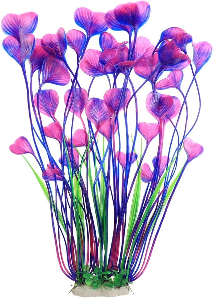 ALEGI Fish Tank Decorations Plastic Plants Large,Aquarium Artificial Plants Decoration Ornament Safe for All Fish-16 inch 2Pcs (Purple 2 pcs)-PawvioPets