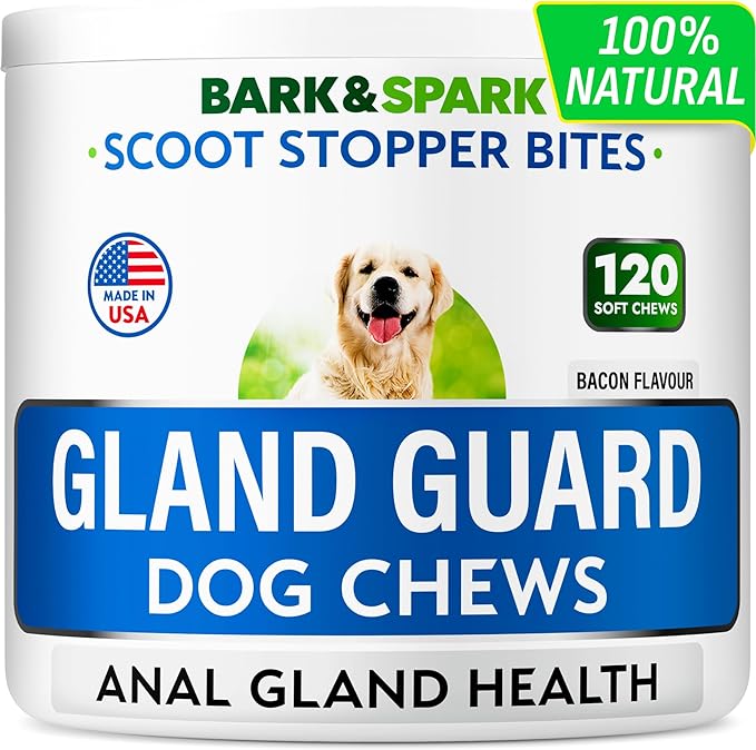 BARK&Spark Dog Anal Gland Treatment Chews - AnalGland Support Supplement - Stop Scoot & Reduce Odor with Prebiotics & Digestive Enzymes - Bacon Flavor, 120 Treats-PawvioPets