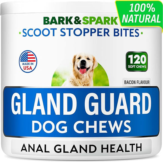 BARK&Spark Dog Anal Gland Treatment Chews - AnalGland Support Supplement - Stop Scoot & Reduce Odor with Prebiotics & Digestive Enzymes - Bacon Flavor, 120 Treats-PawvioPets