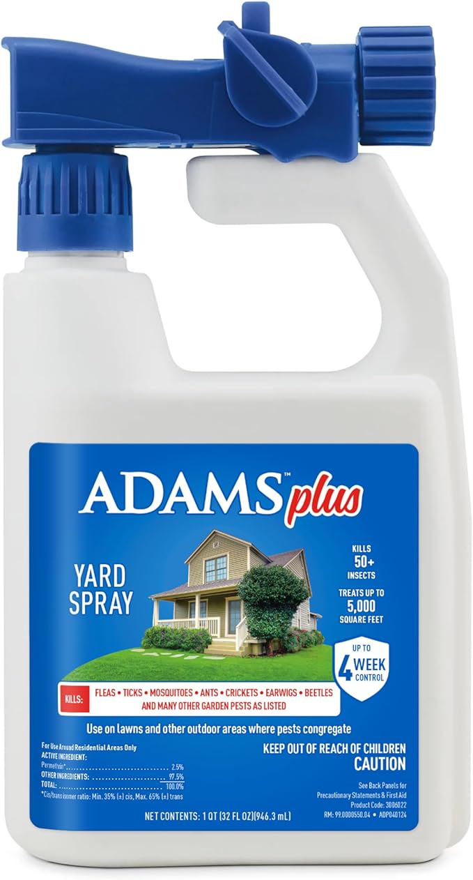 Adams Plus Yard Spray ; Kills Mosquitoes, Fleas, Ticks, Ants, And Many Other Listed Nuisance Pests in Outdoor Areas ; Treats Up to 5,000 Square Feet ; Easy To Use Hose-End Spray ; 32 Fl Oz-PawvioPets