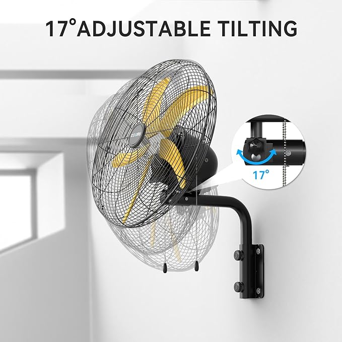 5000 CFM 20" Wall Fan Oscillating, Professional Industrial Wall Mount Fan with 3 Speed for Warehouse, Factory, Workshops, and Garage, UL Listed-PawvioPets