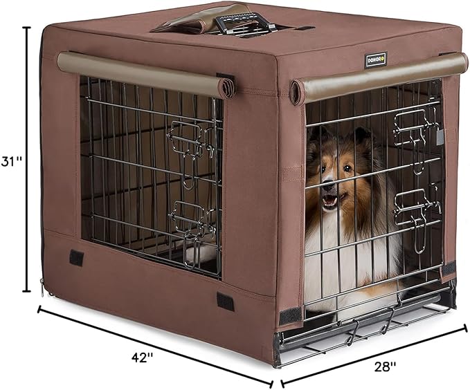 DONORO Dog Crates for Lareg Size Dogs Indoor Double Door Dog Kennels & Houses for Puppy and Cats, Collapsible Metal Contour Dog Cages (Brown, 42.0" L x 28.0" W x 31.0" H)-PawvioPets